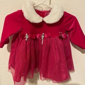 Adorable Pink Velvet & Mesh Winter Dress – 6 Months